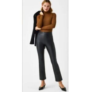 Spanx Black Faux Leather Kick Flare Ankle Cropped Pants - 1X